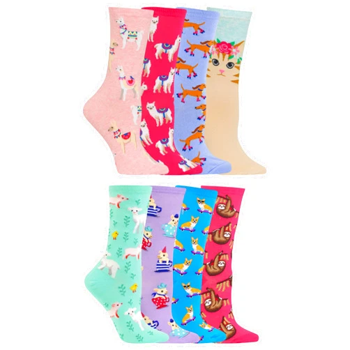 Hot Sox womens Fun Crew Socks - 6 & 8 Pair Packs - Cute & Funny Novelty Gifts