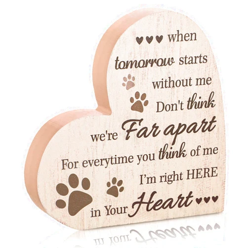 Maitys Pet Memorial Gifts Bereavement Remembrance Gifts for Loss of Dog Cat Sympathy Condolence Gifts Heart Shaped Wood Sign When Tomorrow Starts Without Me Wooden Plaque for Table Desk Decor (Khaki)