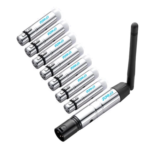 JERRAY 8Pcs Wireless DMX, Metal 2.4G DMX512 7pcs Female Receivers 1Transmitter for DMX Transmitter Light Controller, DJ Equipment, LED Stage, Bar, Disco, Theater, Concert, PAR Effect Lamp, silver