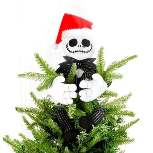 Lcytsato Tree Topper Decorations for Halloween and Christmas, Cute Plush Jack Huggers with Santa Hat, Poseable Handmade Tree Topper Party Decor