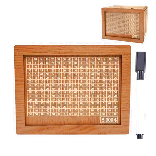 DreamCatching Cash Vault Wooden Savings Box, 2024 New Wooden Cash Saver Money Box, Cash Saver Box, Coin Counter Piggy Bank, Money Box with Counter, Wooden Money Box with Money Target and Numbers($5000)