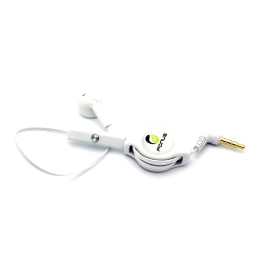 Fonus White Retractable 3.5mm Mono Handsfree Headset Earphone Single Earbud with Microphone for MetroPCS Samsung Galaxy Mega SGH-M819, MetroPCS Samsung Galaxy S3 SCH-R530M / Galaxy S4 SGH-M919N / Galaxy S5 (SM-G900T)