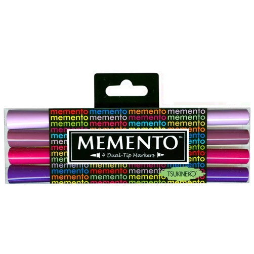 Tsukineko 4-Pack Dual-Ended Fade-Resistant and Water-Based Memento Markers, Juicy Purples