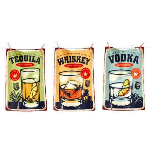 Shes Chic Kitchen Dish Towels, 100% Cotton, Set of 3, Drying Bar Tin Sign Retro Vintage Decorative Liquor Whiskey Tequila Vodka Vintage Signs Decorative Soft Absorbent 18
