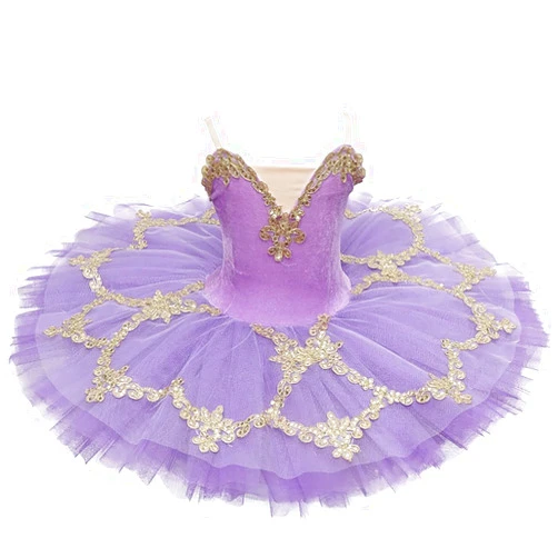 MTPLOP Flower Fairy Girl's ballet tutu,6 Layers of Yarn Swan lake Costumes with Gold Lotus Pattern Sequins
