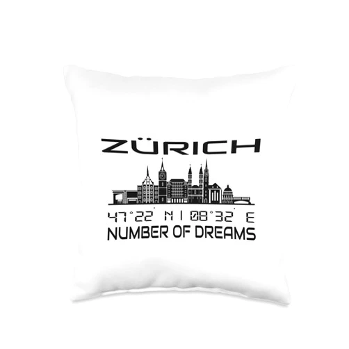 GPS Coodinates and Skyline of your Dream City Switzerland Geography GPS Coordinates Silhouette City of Zurich Throw Pillow, 16x16, Multicolor