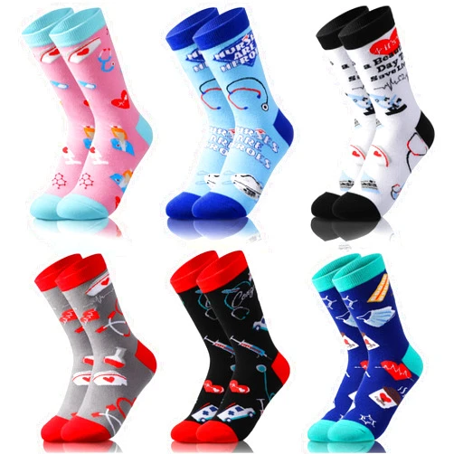 JenPen 6 Pairs Nurse Socks Gifts Funny Medical Nursing Crew Socks Novelty Doctor Gift for RN CNA Hospital Workers Med Students