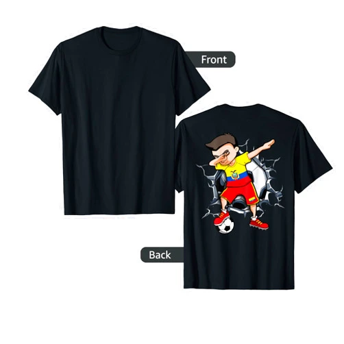 Teeisle Ecuador Soccer Dabbing Soccer Boy Ecuador Football Fans Ball Cracked Wall T-Shirt