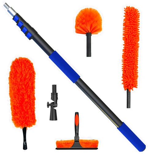 SKGPOLE 26 Foot High Reach Duster Kit with 5-19 ft Telescoping Extension Pole, High Ceiling Duster, Cobweb Duster, Window Squeegee, Feather Duster, Outdoor & Indoor Extendable Duster Cleaning Kit