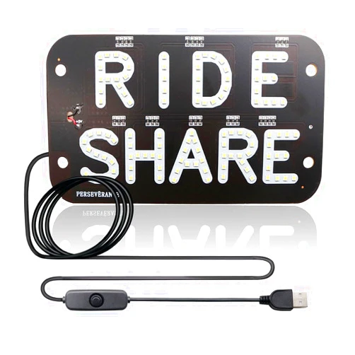 YSY Juren LED Car Window Accessory Sign RIDESHARE for Ride Share Drivers Taxi Light (White)