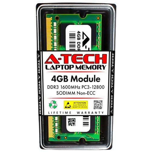 A-Tech 4GB DDR3 1600MHz PC3-12800 CL11 SODIMM 204-Pin Non-ECC SO-DIMM Laptop, Notebook RAM Memory Module