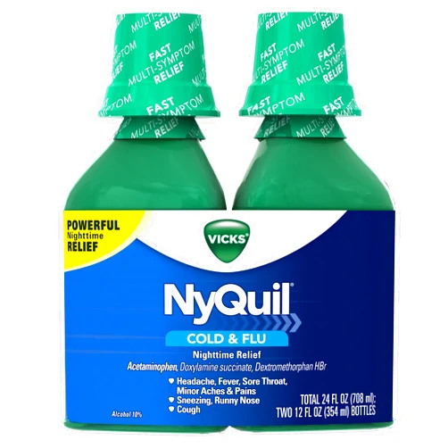 Vicks Vick NyQuil Cough Cold and Flu Nighttime Relief, Original Liquid, 2x12 Fl Oz