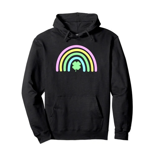 St Patty's Day Clover Shamrock Funny Tees Ideas St Patrick's Day Green Four Leaf Clover With Cute Rainbow Pullover Hoodie