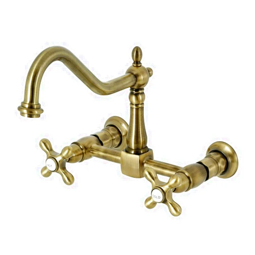 Kingston Brass Heritage 8-Inch Centerset Wall Mount Kitchen Faucet, Antique Brass