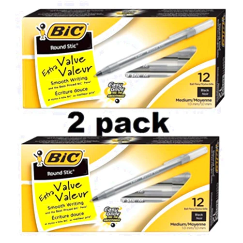 BIC Round Stic Classic Ballpoint Pen, Medium Point (1.0mm)-Black-24 ct