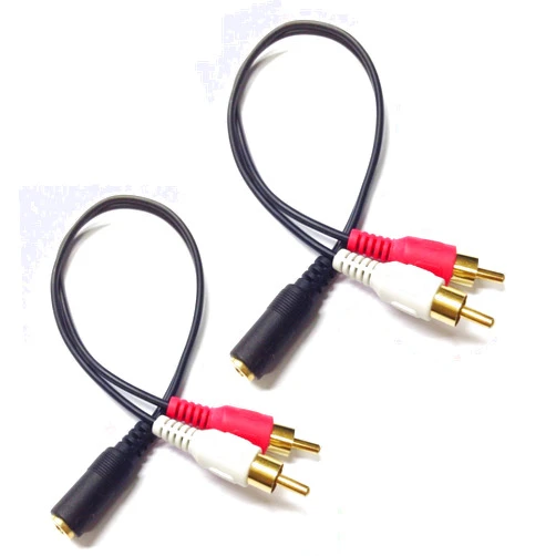CERRXIAN 0.2m Gold 3.5mm Female Stereo Jack to 2 RCA Plug AUX Auxiliary Headphone Adapter Audio Y Cable(Black)(2-Pack)