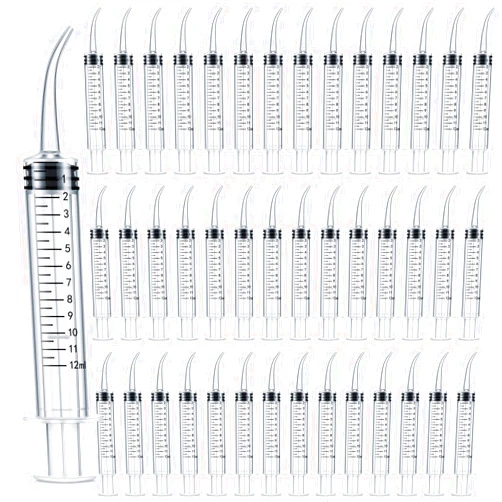 Zhengmy 100 Pack Dental Syringe with Curved Tip 12ml Dental Syringe Disposable Irrigation Syringe for Tonsil Stones Squirt Liquid Injection Mouthwash Cleaner Oral Dental Care