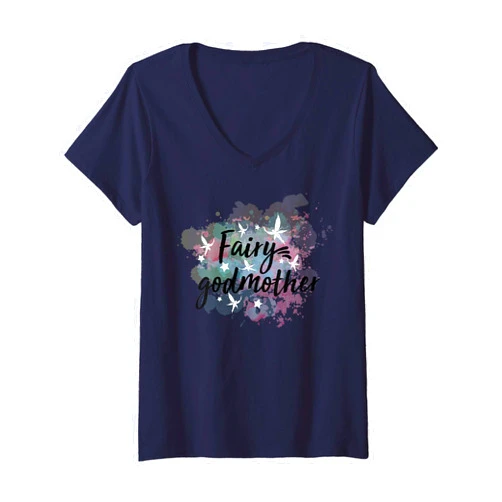 Cool Fairy God Mother Art For Boys And Girls Womens Cute Fairy Godmother For Godmothers Or Godparents V-Neck T-Shirt