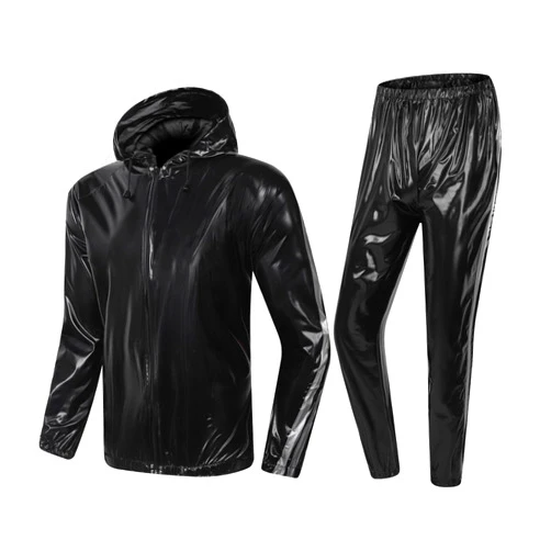 MulYeeh Weight Loss Sweat Suit Anti-Rip Heavy Duty Full-Zip Sauna Suit Fitness Exercise Gym Top Pant with Hood for Men Women