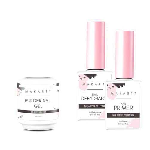 Makartt Builder Nail Gel 15 ml bundle Nail Dehydrator and Primer Set, Air Dry Professional Long-lasting Nail Prep Multifunctional Clear Gel Nail Polish Base Coat Nail Strengthener