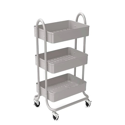 KoolerThings 3-Tier Rolling Metal Storage Organizer - Mobile Utility Rolling Storage Cart, Kitchen Cart with Caster Wheels (Grey)