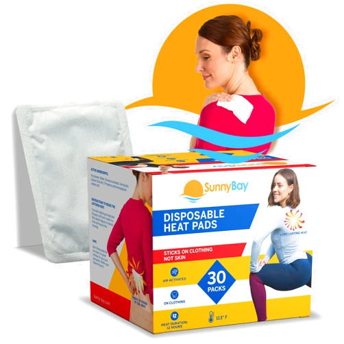 SunnyBay Adhesive Heat Patches for Neck, Knee, and Upper or Lower Back, Air-Activated Heat Pads for Menstrual Cramps, Stiffness, Sprains, and More, Stick to Clothing, 5x3 inches, 30 Count