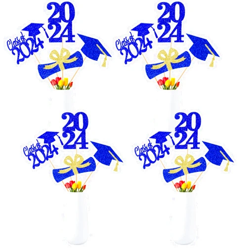 TeePolly Blue Graduation Centerpieces Sticks 2024, Blue Graduation Party Centerpieces for Tables 2024 for Blue 2024 Graduation Table Centerpieces Decorations - 24Pcs