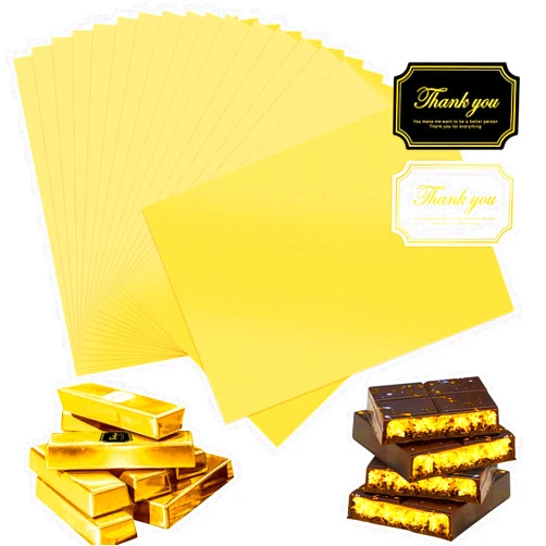 Dreamtop 100PCS Large Dubai Chocolate Bar Pistachio Wrappers Packaging with Stickers, 11 x 7.9 inch Chocolate Bar Gold Aluminum Foil Wrapper for Candy, Caramel, Granola Bar