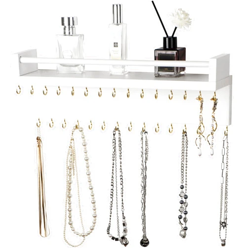 Zhithink Hanging Jewelry Organizer, Hanger with 30 Hooks,Wall Mounted for Necklace, Earrings and Rings(White)
