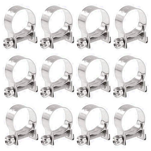 Glarks 12Pack 16-18mm Stainless Steel Mini Fuel Injection Hose Clamps Adjustable Pipe Hose Clip Tube Clamps Set (5/8''-23/32'' Dia)