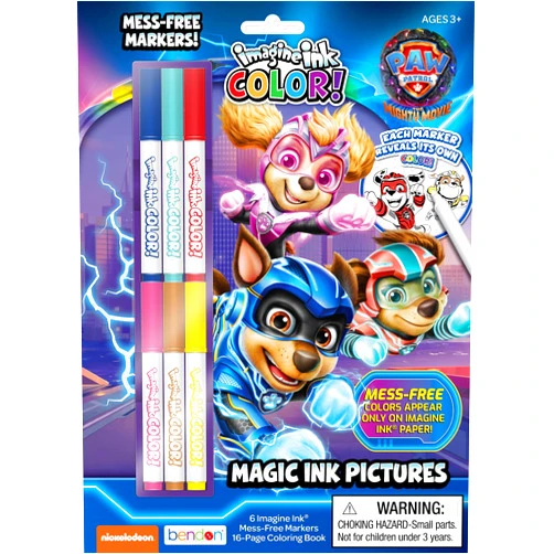 PAW Patrol The Mighty Move 16 Page Imagine Ink Coloring Pad, with 6 Mini Mess Free Markers, Bendon 58596