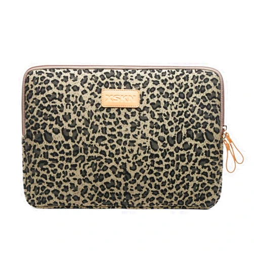 XSKN Yellow Leopard Spot Canvas Fabric Zipper Laptop Sleeve Case Cover for All 13 14 15 inch Computers, Laptop Bag for MacBook Air / Pro / Retina Laptops / Notebook (13 inch, for 13.3 inch Laptop)