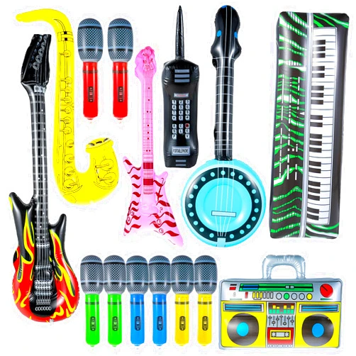 Prasacco 15 Pcs Inflatable Instruments Rock Star Toy Set Photo Booth Props Inflatable Guitar Saxophone Bass Lute Piano Recorder Phone Microphone for 80s 90s Themed Party Carnival Party Favors