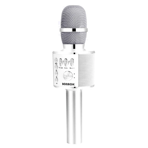BONAOK Wireless Bluetooth Karaoke Microphone,3-in-1 Portable Handheld Mic Speaker for All Smartphones,Gifts for Kids Adults All Age Q37(Silver)
