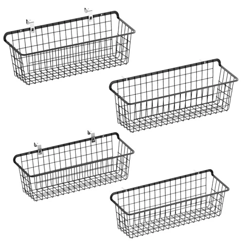 Warmfill Large Wall Basket, 4 Pack Metal Black Hanging Wire Storage Basket, Bathroom Storage Organizer Save Space, 11lb Capacity, Easy to Install with 2 Installation Ways