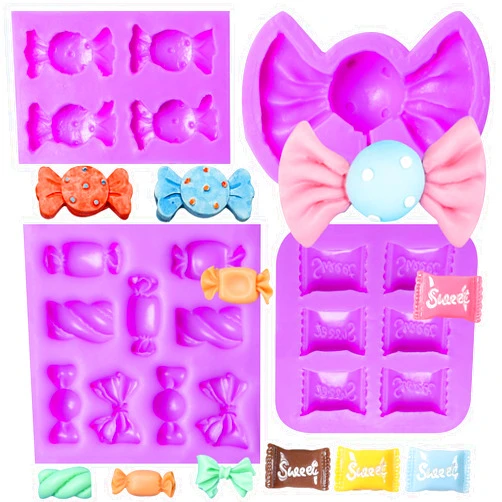 Acvcatto 4 Pcs Lollipop Chocolate Molds, Candy Bow Silicone Fondant Molds, Cake Decoration Molds for Baking, for Cupcake Topper Cookie Pastry Pies Ice Cube DIY Craft Gum Paste Clay Resin