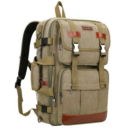 WITZMAN Canvas Travel Backpack for Men Large Laptop Backpack Fit 17 inch Carry-on Airline Approved Convertible Shoulder Rucksack(A6617-3 Army Green)