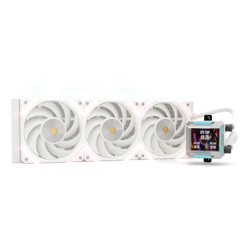 Valkyrie Syn 360 White - AIO CPU Liquid Cooler - LCD Screen Inside PC - 3X Fluid Dynamic Bearing X12 Fans, 360mm Water Cooler, Compatible w/AMD AM4/AM5, Ryzen 7 7800x3d, Intel 14900k, LGA1700/1200