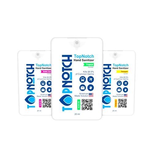 TOP NOTCH Hand Sanitizer, Pack of 24 Pocket Spray (20ml) Variety Pack Tropical, Bubblegum, Pineapple