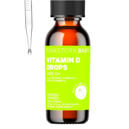 Pink Stork Baby Liquid Vitamin D Drops for Infants, 400 IU Vitamin D3 for Newborns and Kids to Help Support Bone Development and Healthy Immune Function - 1 fl oz, 2 Month Supply