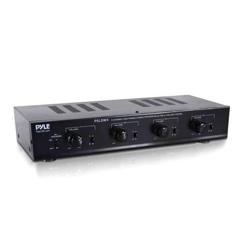 Pyle 4 Channel Speaker Selector Switch - Multi Zone A B Speaker Distribution Controller Box w/Independent Audio Source Volume Control, Supports Home Theater Stereo Amplifier Receiver System - PSLSW4