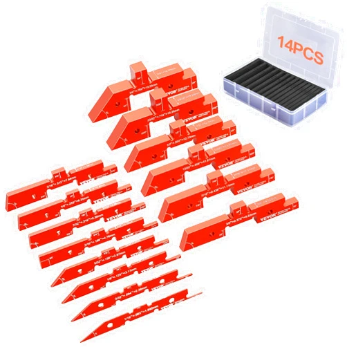 VEVOR Router Table Setup Bars, 14 pcs, Precision Aluminum Setup Blocks Height Gauge Set, with Laser Engraved Size Markings Storage Case, Measuring Depth Height Angle, for Router Table Saw Accessories
