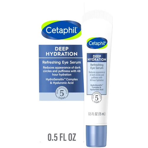 CETAPHIL Deep Hydration Refreshing Eye Serum, 0.5 fl oz, 48Hr Hydrating Under Eye Cream to Reduce the Appearance of Dark Circles, With Hyaluronic Acid, Vitamin E & B5 (Packaging May Vary)