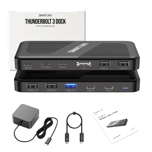 Smartlinx Thunderbolt 3 Dock Dual Monitor USB-C - 11 Ports 40Gbps Docking Station, PD 100W, 60W Charging - 8K/4K Displays Compatible with Windows 10/11, Mac OS 10.2 & Above, Dell, HP, Lenovo Laptops