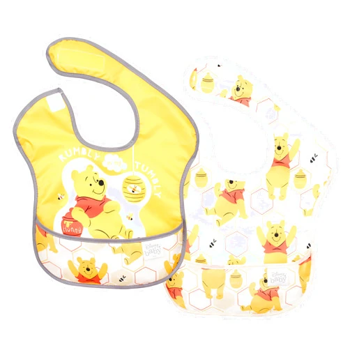 Bumkins Disney Winnie The Pooh SuperBib, Baby Bib, Waterproof, Washable, Stain and Odor Resistant, 6-24 Months (Pack of 2) - Hunny