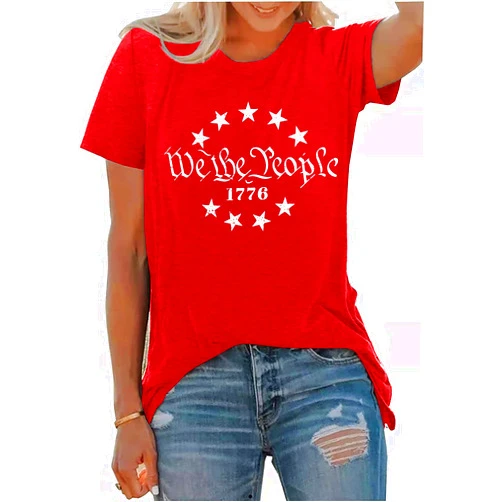 PECHAR We The People 1776 Shirts for Women 4th of July T-Shirts American Flag Tee Patriotic Graphic Shirt Tops