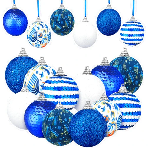 Yuxung 12 Pcs Hanukkah Ball Tree Ornament, Star of David Hanukkah Ornament White and Blue Hanging Decorations