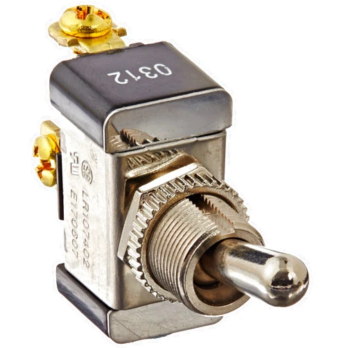 NSI 78110TS Toggle Switch, Maintained Contact and Single Pole, On Off Circuit Function, SPST, Brass/Nickel Actuator, 6/3 amps at 125/250 VAC, Screw Connection