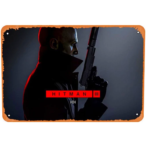 GNTOET Hitman 3 Video Game Poster Tin Sign for Wall Decorative Metal Signs Living Room,Office, College Dorm, Children's Room, Games Room, Coffee Shop, Library, Classroom, Gym, or Office 8x12 Inch