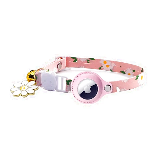 Starmay Floral Print AirTag Cat Collar - Safety Breakaway, Bell & Daisy Charm, Easy Install (AirTag Not Included) (Pink)